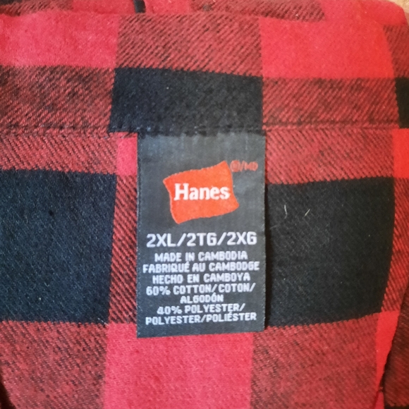 NWT Hanes Flannel Pajama Set Red Black Buffalo Check Cotton Blend Size 2XL - Picture 5 of 8